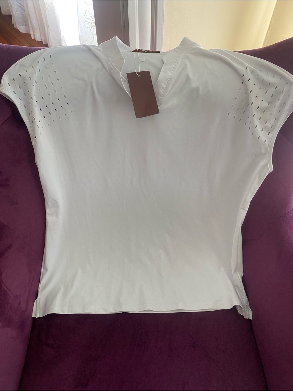 White Women's Short Sleeve Perforated Shoulder Top